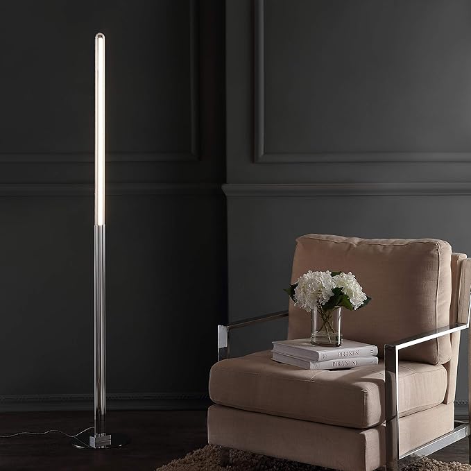Eyely EYL7011A Liam 68" Integrated LED Metal Floor Lamp for Reading Room, Living Room, Office, Bedroom, Minimalistic, Modern, Contemporary, Chrome