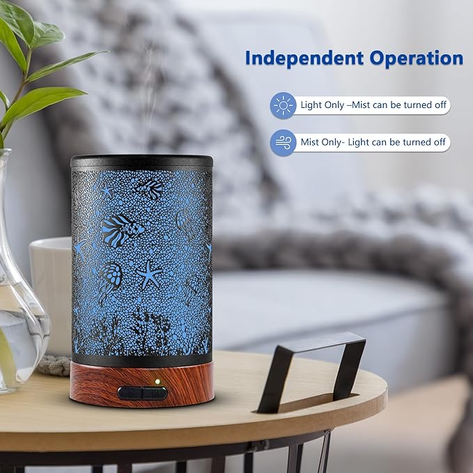 EQUSUPRO Aromatherapy Essential Oil Diffuser 150ml- Electric Cool Mist Aroma Diffuser with Intermittent Mode, Auto Shut-Off Protection, 7 Colors Changing LED Light for Home Office Decor & Gift (Sea)