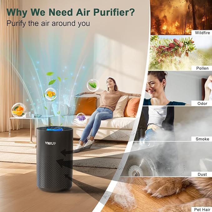 Air Purifiers for Bedroom Home up to 1250 ft² - Vniup H14 True HEPA Room Air Purifiers for Bedroom, with Fragrance Function Sleep Mode& Light Mode Air Cleaner for Pet Dander Odor Dust Smoke