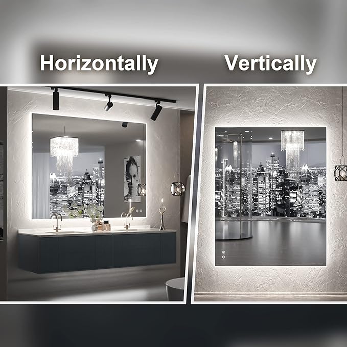 TETOTE 40 x 32 Inch LED Backlit Bathroom Vanity Mirror,Anti-Fog,Dimmable,CRI90+,Touch Button,Water Proof,Horizontal/Vertical Wall Mounted with Light
