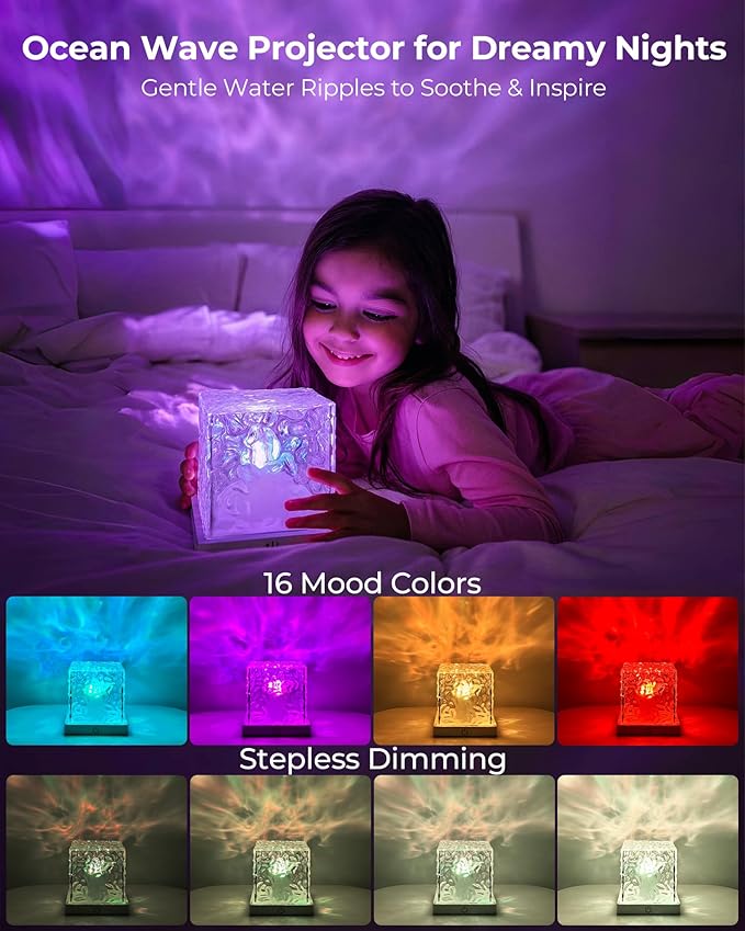 2-Pack Rechargeable Shower Lights, 16 Color Ocean Wave Projector Light Cordless, Waterproof Shower Mood Lighting with Remote, Spa-Like Relaxing Water Ripple Projector Light for Bathroom Bedroom