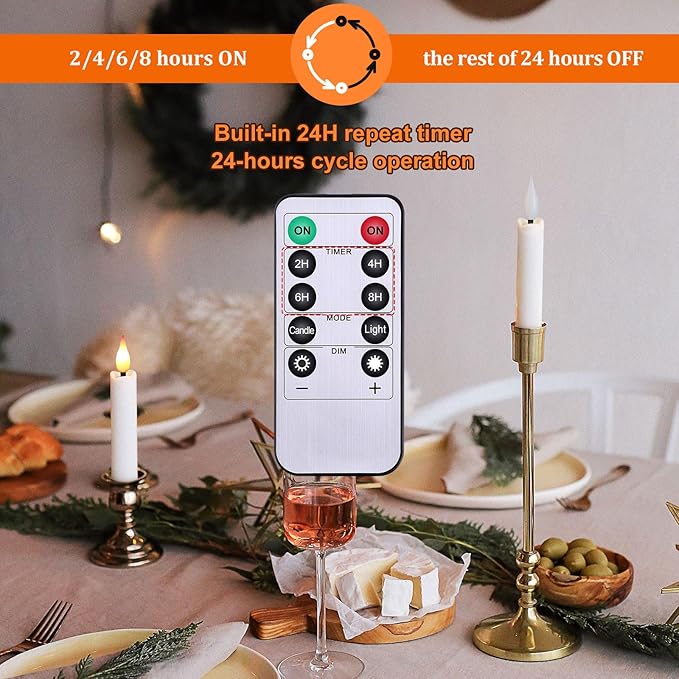 IMAGE 24Pcs LED Taper Candles Light Set Floating Effect with Fishing Line Flameless 3D Wick Ivory Candles with Clip-on Christmas Tree Design, 10-Key Remote with Timer, Warm White Light