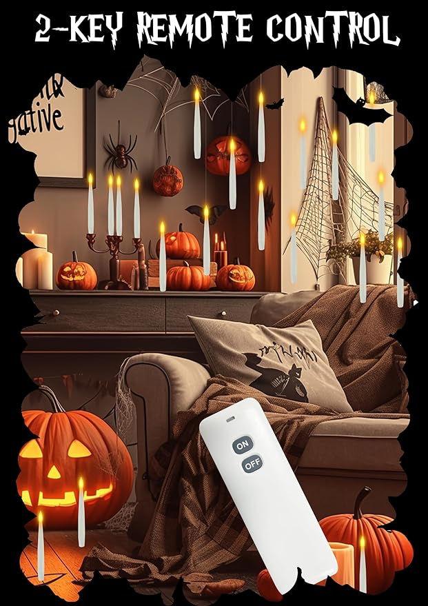 Christmas Decoration Floating Candles with Remote, 15 PCs Taper Flickering with 2-Key Remote, 3D Warm Light LED Flameless Candle Battery Operated Classic Taper Candle Set for Home Party Xmas Gift