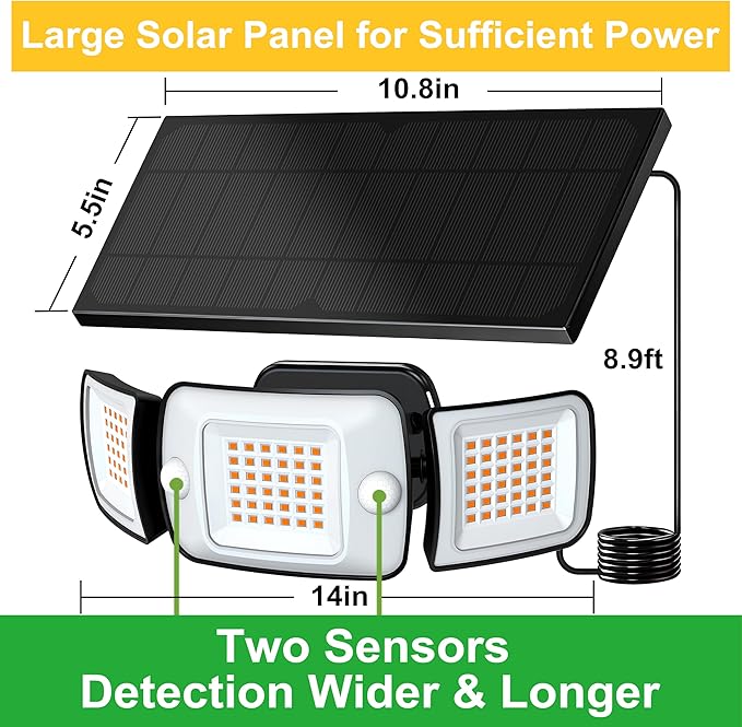 intelamp Outdoor Solar Flood Light Waterproof, Upgraded 6000mAh 1500LM/3000K Warm White 108 LED Dual Motion Sensor Dusk to Dawn Security Floodlight Exterior with Remote for Outside Garden Yard