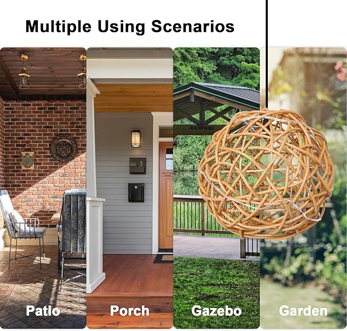 Solar Pendant Lights Outdoor Chandelier 7.5" Outdoor Rattan Solar Fairy String Hanging Lights Ball with Remote 4 Modes Lighting Waterproof Rattan Lantern Lighted Orb for Garden Porch Patio