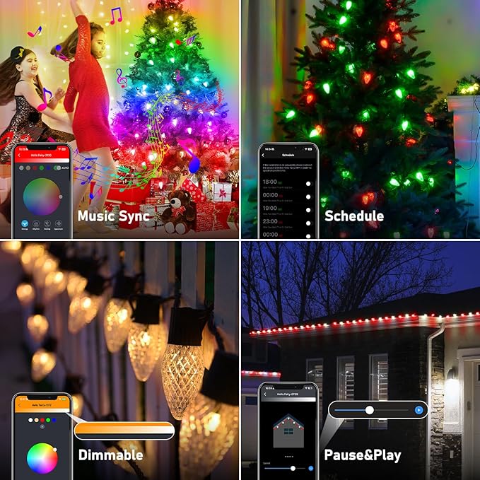 Smart C9 LED Christmas Lights Outdoor, 118 FT 150 LED C9 String Lights App Control 105+ Modes Waterproof Connectable RGB Color Changing Christmas Tree Lights for Outside Roofline Patio Home Xmas Decor