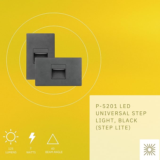 2W LED Universal(Vertical-Horizontal) Step Lights, Black Finish, 120V LED Stair Lights Indoor and Outdoor, 125 Lumens, CRI 90+, Wet Location, IP-65 IC Rated, ETL Listed, Super White 5000k