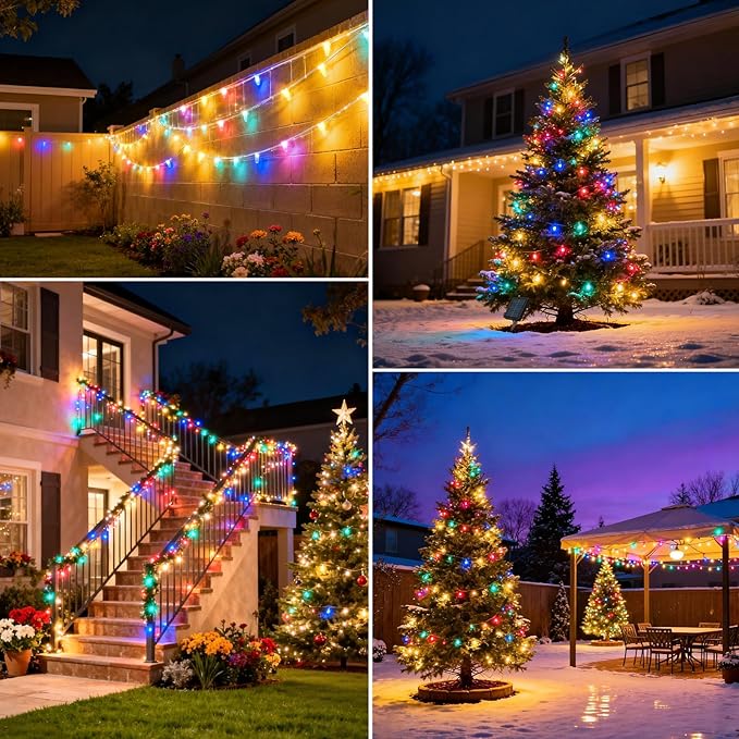 Smart Christmas Lights Outdoor, USB 38-FT Waterproof LED String Lights Supports APP/Timer/Music/Remote Control, Waterfall Lights for Patios, Parties, Wedding, Easter Decorations