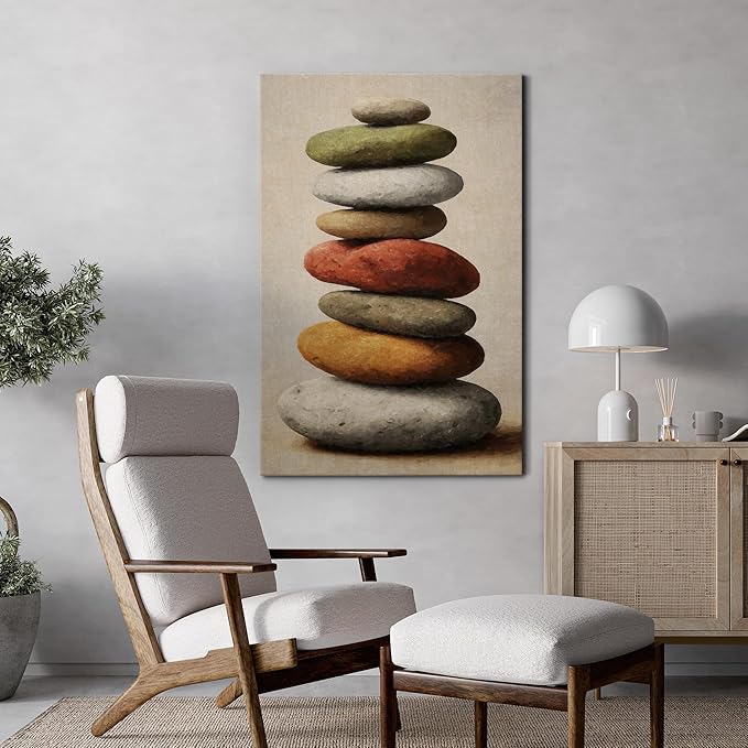 wall26 Canvas Print Wall Art Stacked Zen Stones in Rain Tranquil Nature Photography Realism Rustic Colorful Multicolor for Living Room, Bedroom, Bathroom - 12"x18"