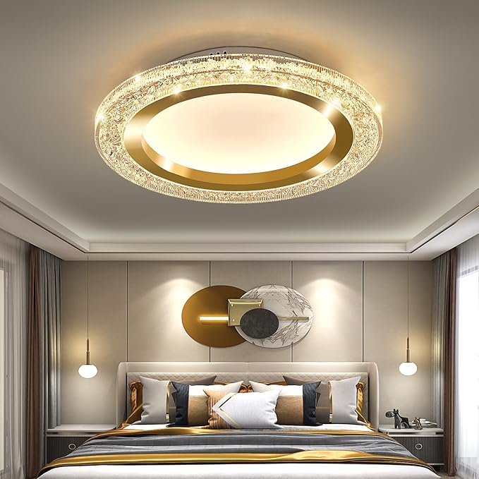 UOFUS 32W Gold LED Flush Mount Ceiling Light 15.7inch Modern Round Ceiling Light Fixture 3000K-6000K Super Bright Circle Ceiling Lamp for Bedroom Kitchen Bathroom Entryway Hallway Stairwell
