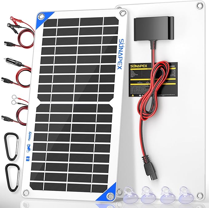 SUNAPEX 12V 10 Watt Solar Trickle Charger Maintainer - Waterproof Solar Powered Battery Charger - Solar Panel Kit Built-in Smart Charge Controller for Car Rv Trailer Truck Boat Automotive Marine