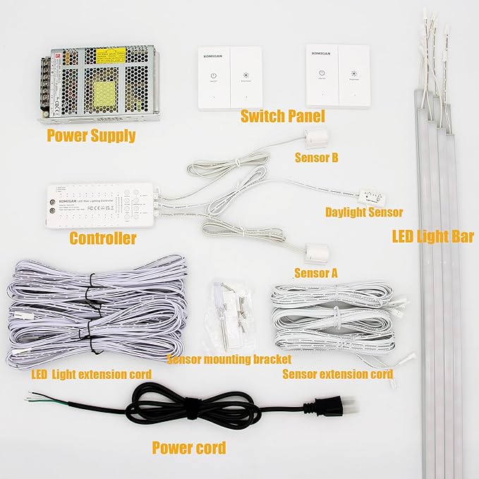 Motion Sensor with Daylight Sensor LED Stair Light Kit KMG-4233, Multiple Functions with Switch Panel Control, 23.6 Inches Light Bar for Indoor Use (Cool White 6000K, 16 Stairs)