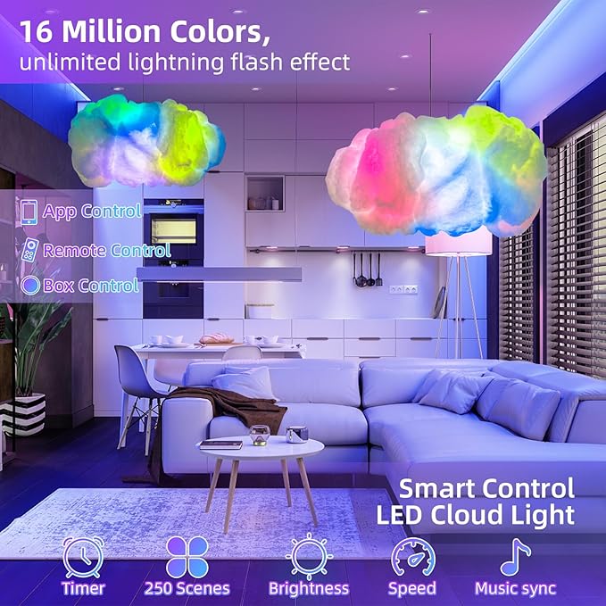 Cloud LED Lights for Bedroom, Color Changing, App & Remote Control, Music Sync (1 Set)