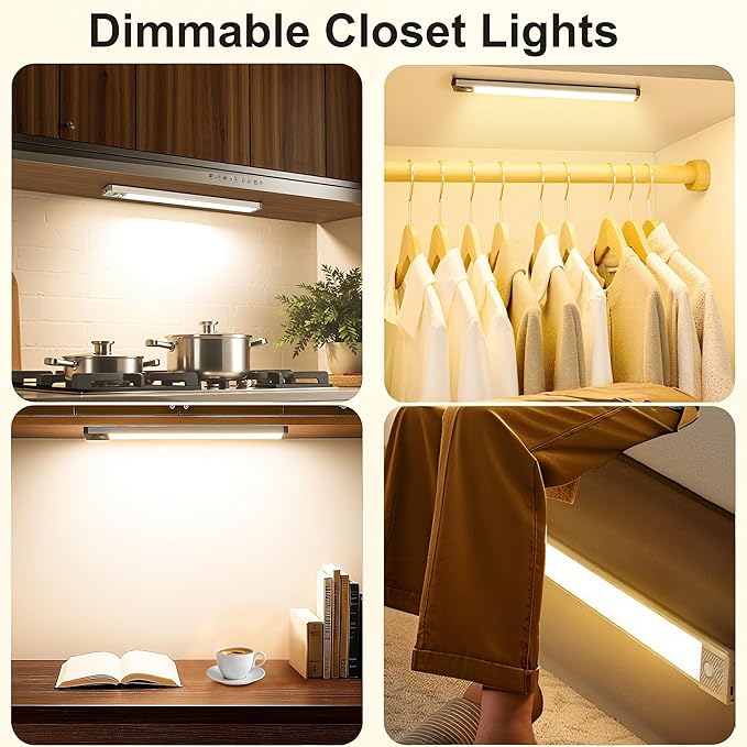 13.5Inch Under Cabinet Lighting, 3200mAh Under Cabinet Lights Motion Sensor 3 Color, Rechargeable 118LED Magnetic Light Bar Indoor,Wireless Battery Operated Closet Lights for Kitchen Home Stairs,2Pack