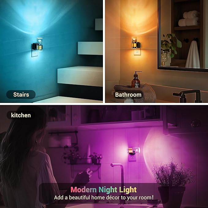 JandCase Night Lights Plug into Wall,Rose Carved Night Light for Girls, 3000K+RGB 10-Color LED Nightlight with Dusk to Dawn Sensor, 10/50/100LM Adjustable Brightness for Birthday Home Decor