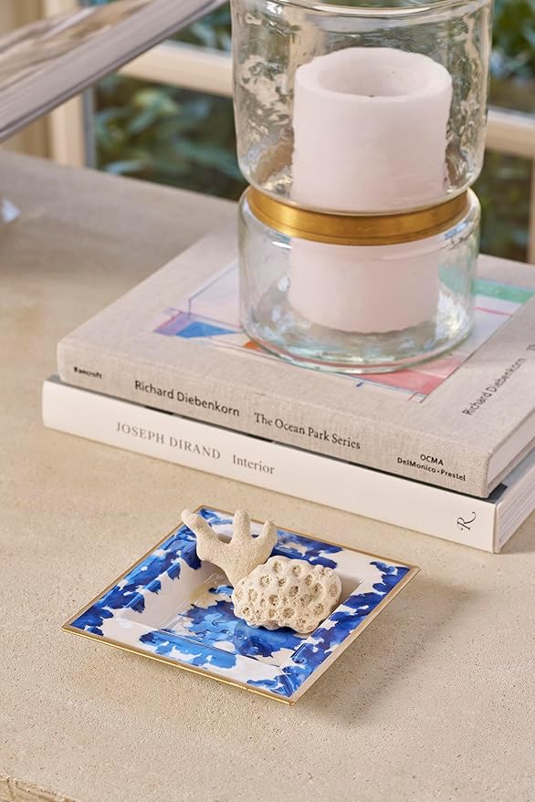 Jaye's Studio Ink Blot Blue Enameled Square Decorative Trinket Tray, Catch All Tray, Jewelry Tray for Vanity, Bathroom, Bedside Home Office