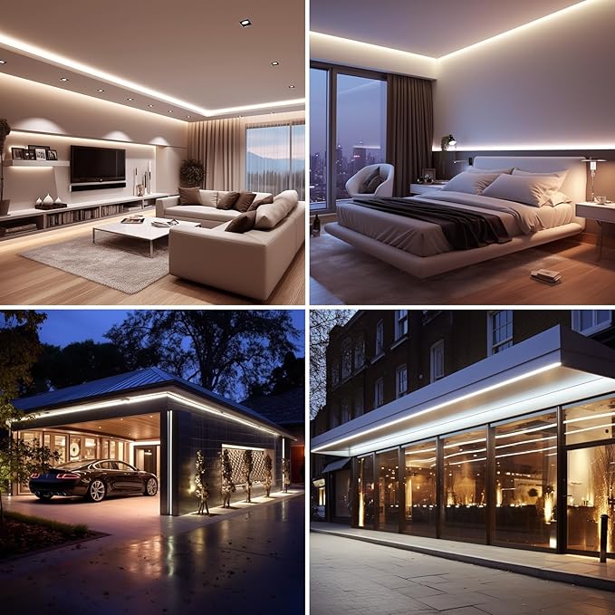 48V Outdoor LED Strip Lights Waterproof, 65.6ft 150W 3000K Warm White Dimmable LED Tape Light Cuttable with Power Supply for Bedroom Ceiling Garden Living Room Commercial House