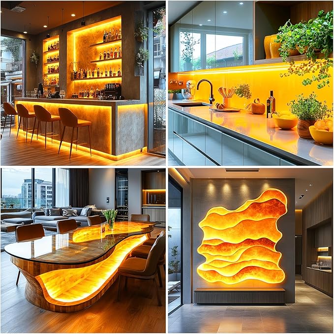 LED Strip Lights 24V COB LED Yellow Super Bright Gold LED16.4ft Dotless High Density 14W/m, 8mm Width Cuttable Flexible for Home DIY led Yellow Commercial decoration projects (No Power Supply)