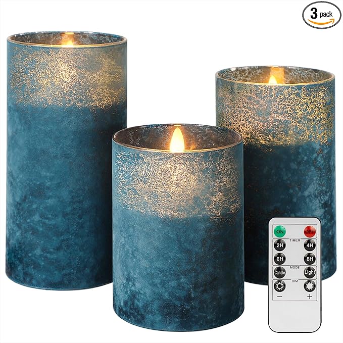 Mingfuxin Blue Flameless Candles with Remote - Battery Operated Candle with Timer, LED Indoor Pillar Candles for Home, Christmas, Wedding, Birthday Decorations