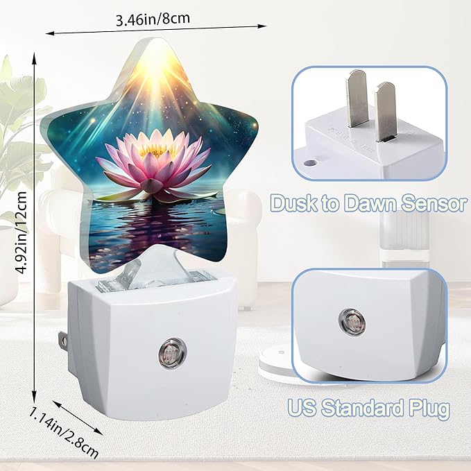 Pink Lotus Flower Night Lights Plug Into Wall,Glowing Floral Star Night Light for Kids,Nightlight with Dusk to Dawn Smart Sensor for Bedroom Bathroom Decor,Children Women Men Gift