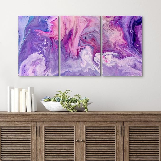 wall26 Canvas Print Wall Art Set Swirling Purple & Pink 70s Paint Strokes Abstract Shapes Illustrations Modern Art Bohemian Colorful Multicolor for Living Room, Bedroom, Office - 24"x36"x3 Panels