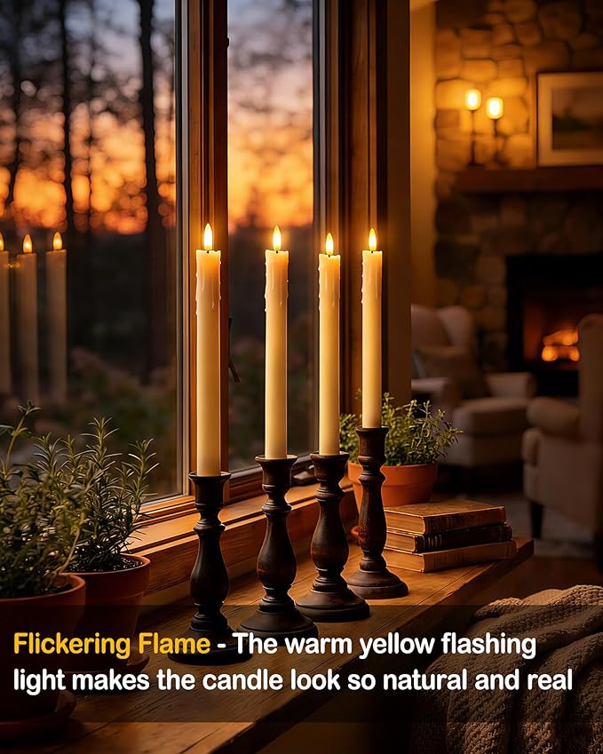 9.6" Rechargeable Flameless Taper Candles with Remote and Timer, Ivory LED CandleSticks, 2 Pack Long Taper Candles Battery Operated for Window, Table, and Mantel Decor