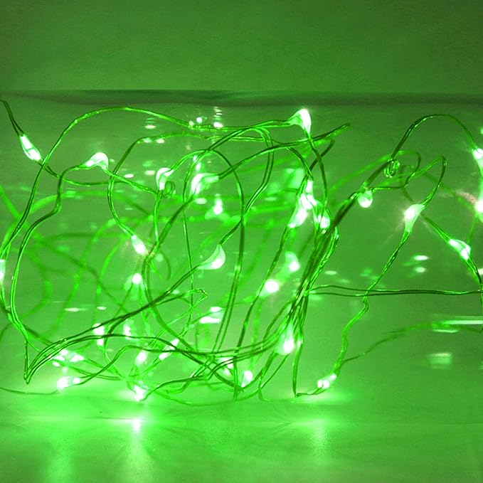 Twinkle Star 33FT 100 LED Silver Wire String Lights, St Patricks Day Fairy Lights Battery Operated LED String Lights for Christmas Wedding Party Home Holiday Decoration, Green