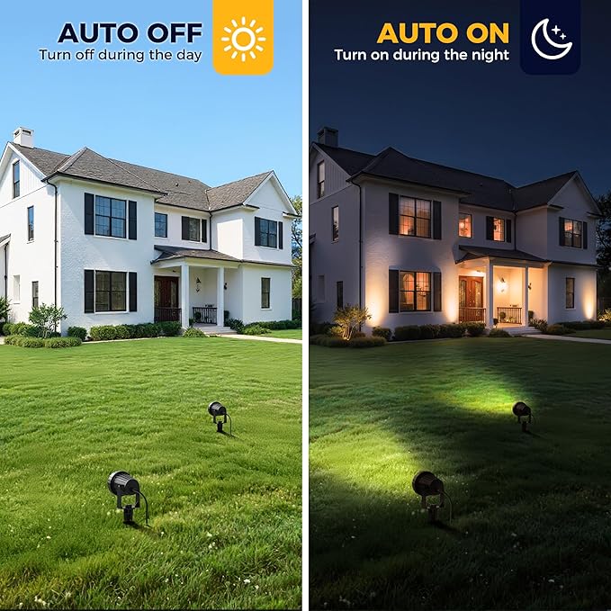 L LOHAS LED 5W Dusk to Dawn Outdoor Lighting, Auto On/Off 3000K Landscape Outdoor Spotlight, IP66 Waterproof Plug in Spot Lights for Yard, Garden, House, Pathway, Plant, UL Listed (8 Pack)