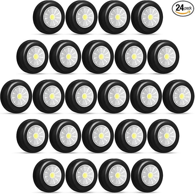 Macarrie 24 Pack Push Tap LED Puck Lights, 2.68" Mini Wireless Touch Night Light, 60 Lumens Battery Operated Stick on Lights for Under Cabinet, Kitchen Counter, Closet & Wall(Black)