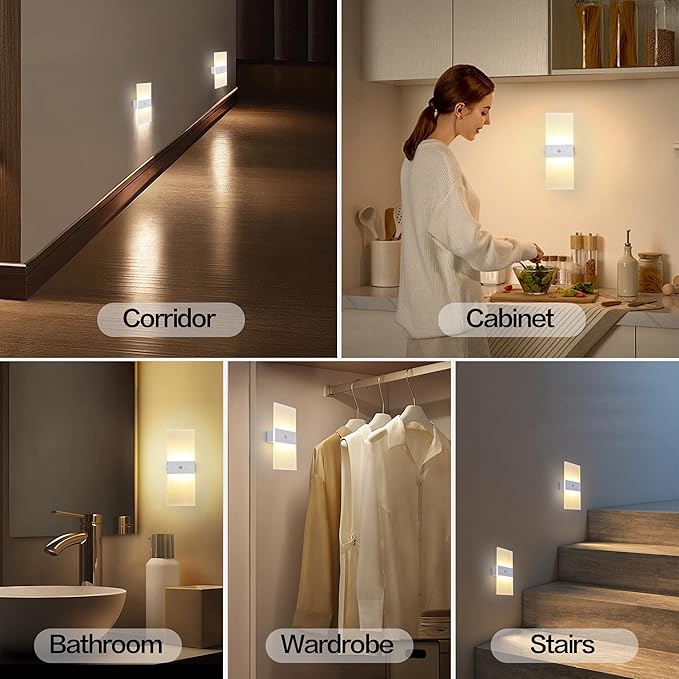 LED Dimmable Wall Sconces 2Pack,2200Mah Battery Motion Sensor Magnetic Wireless Rechargeable Wall Lamp with Button Switch Warm White for Bedroom Living Room Hallway