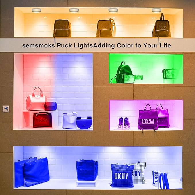 Battery Operated LED Push Lights with Wireless Remote, 13 Color RGB - for Closet, Bedroom Wall, Under Cabinet, Battery Powered Puck Lights. Convenient 3M Stick On(Black, 2-Packs)
