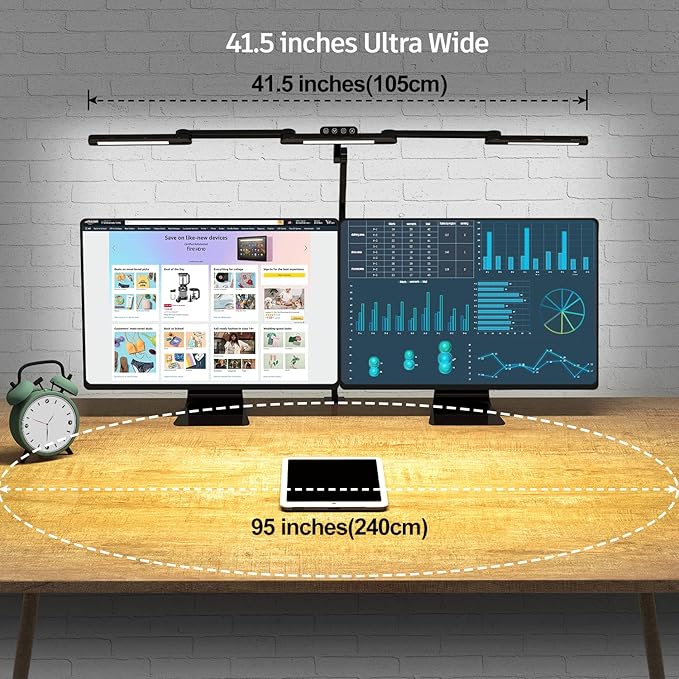 LED Desk Lamp with Clamp, 41.5" Clamp on Architect Desk Lamp for Home Office, 24W Bright Tall Computer LED Table Light Adjustable Overhead Clip on Office Lighting for Work Craft