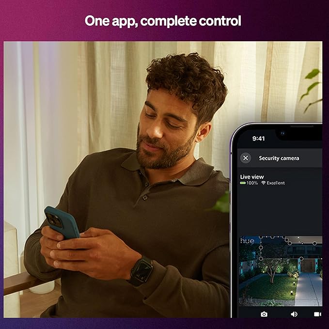 Philips Hue Secure Starter Kit with Bridge, Wired Security Camera, (2) Secure Contact Sensor, (2) 75W A19 Bulb, White & Color Ambiance, Works Security Center in Hue App