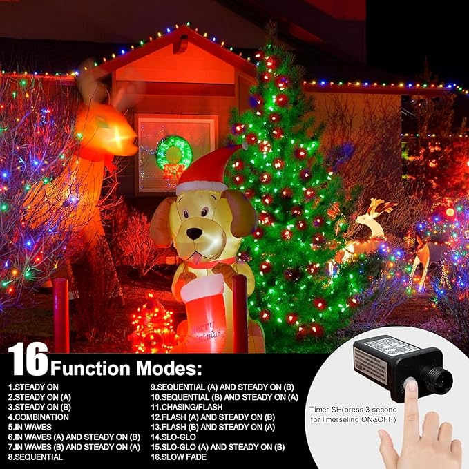 LAMPHOME Red and Green Christmas Lights, 66ft 200 LED String Lights,16 Modes Twinkle Fairy Light Plug in Waterproof for Indoor Outdoor,Christmas Tree Light for Holiday,Wedding Party,Xmas Decor