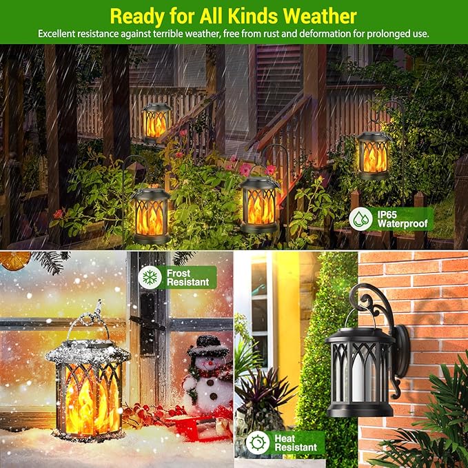 KOOPER 6 Pack Solar Lantern Outdoor Lights, Upgraded Flickering Flame Solar Lanterns Outdoor Waterproof, Auto ON/Off Lanterns Decorative Outdoor, Hanging Lantern for Yard Patio LawnTable Garden Decor