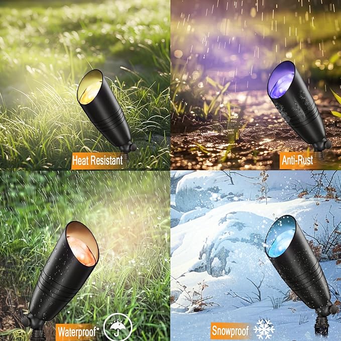 Smart RGB Low Voltage Landscape Lighting, 12V Color Changing Outdoor Spot Lights, Waterproof IP65 LED Garden Lights with App Control, Warm White to Multicolor, Uplight for Driveway (4Pack)