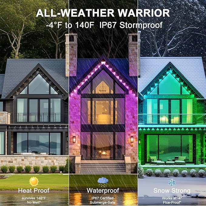 400FT Permanent Outdoor Lights, Smart RGB Eaves Lights with App/Remote Control, LED IP67 Waterproof Outdoor Lighting for Halloween Christmas Holidays Daily Party House Roof Lighting