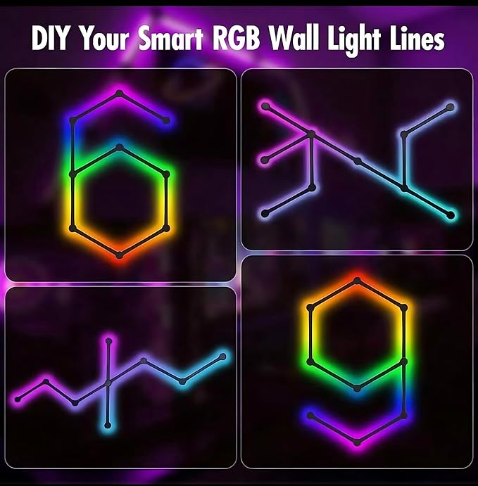 STONEBROOK Smart WiFi RGBIC LED Wall Light Bars,16M+ Colors,Music Sync,LED Wall Light Lines DIY Modular Design for Gaming Room,Home Decor,Streaming Lover,Works with Alexa & Google Assistant - 9 Pack
