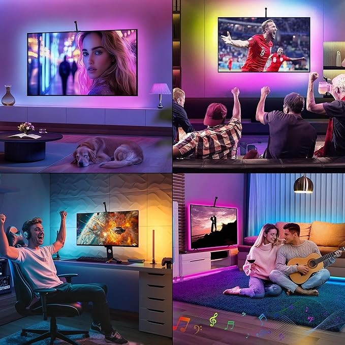 TV LED Backlight, 12.5ft Cuttable LED Strip Lights That Change with 55-65 Inch TVs Screen and PC Monitor, with Sensor, Remote Control, Game & Music Sync Color Changing Light