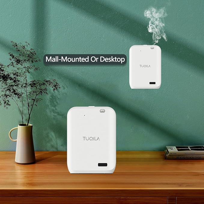 Hotel Waterless Oil Diffuser Cold Air Technology 1000 sq.ft, APP Control Smart Scent Diffuser Clean Air Machine Essential Oil 150 ML, Wall Mounted Diffusion for Home, Hotel, Office (White)