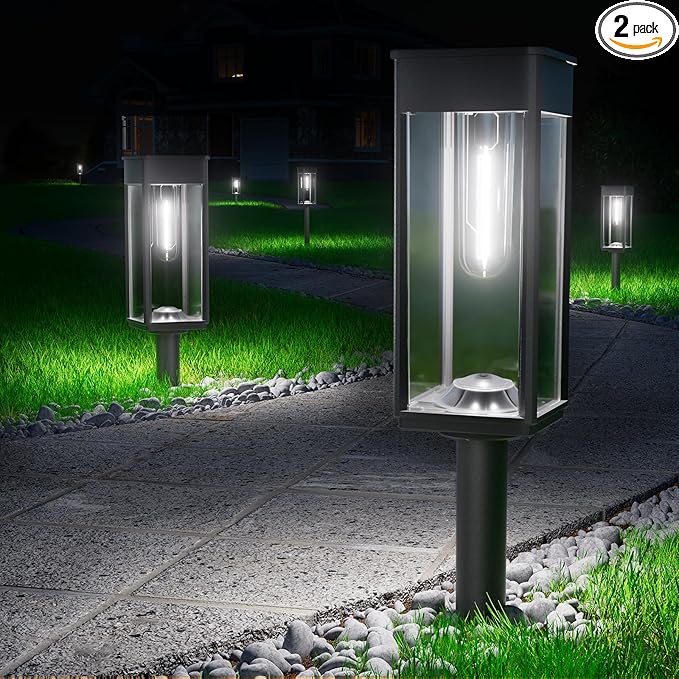 Solar Pathway Lights Outdoor,Bright Solar Lights for Outside, Waterproof Auto On/Off Garden Lights Solar Powered Landscape Lights for Yard Walkway Driveway Lawn (Cool White, 2 Pack)