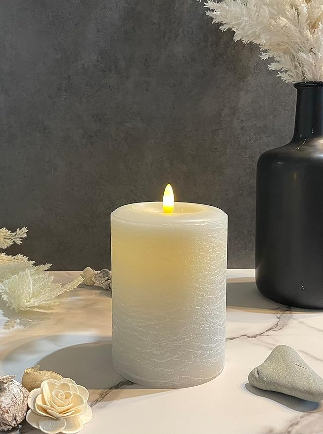 LumiPur Signature Natural Glow Flickering Flameless LED Wax Pillar Candle (3.5" x 5", Gray Fog)