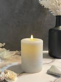 LumiPur Signature Natural Glow Flickering Flameless LED Wax Pillar Candle (3.5" x 5", Gray Fog)