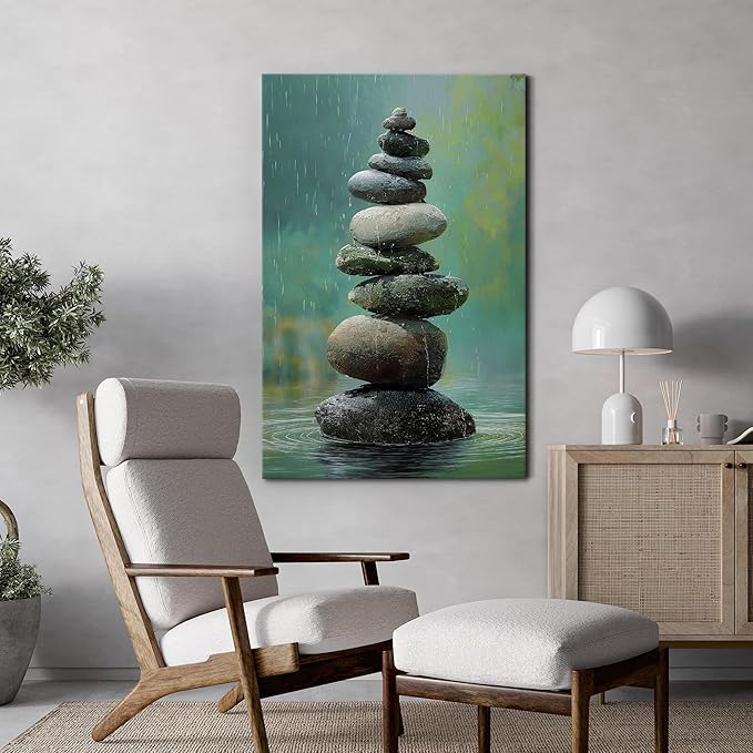 wall26 Canvas Print Wall Art Colorful Stacked Pebbles Vertical Zen Balance Photography Realism Rustic Colorful Multicolor for Living Room, Bedroom, Bathroom - 24"x36"