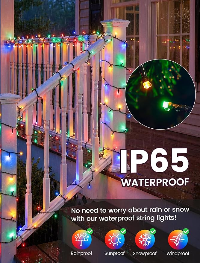 Hopolon String Lights Indoor Outdoor, 33 FT 100 LED Connectable Green Wire Twinkle Fairy Lights, Plug in Christmas Light Waterproof for Wedding Party Patio Spring Decor (Multicolor)