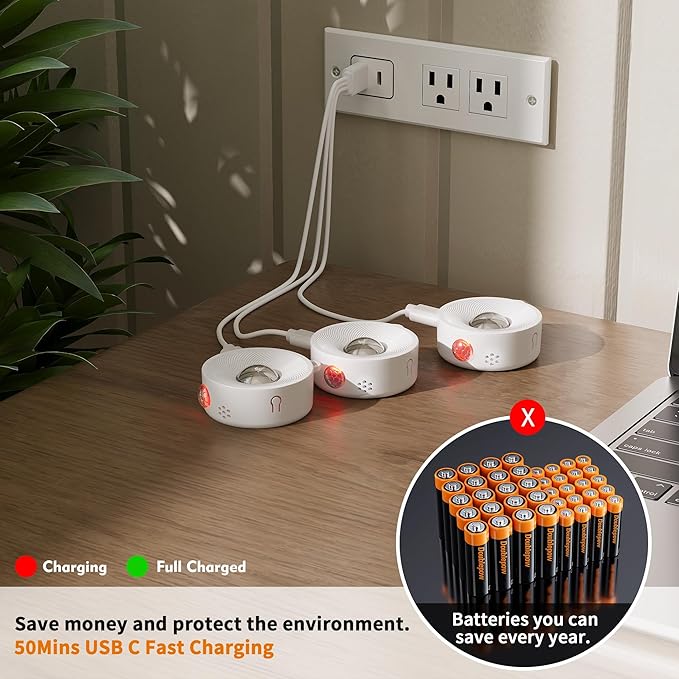 2" Rechargeable Mini Puck Lights w/Lanyard, Renter Friendly Magnetic Stick On Battery Operated Lights, Wireless Motion Sensor Light Indoor for Closet, Wall, Shelves, Kitchen, Locker - 3Pack/White