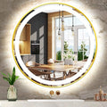 30 Inch Gold Round Vanity Mirror with Lights Gold Frame Circle Lighted Mirror for Bathroom Salon Wall 30" Golden Circle Round LED Light up Mirrors Smart Touch Memory 3 Color Dimmable AntiFog