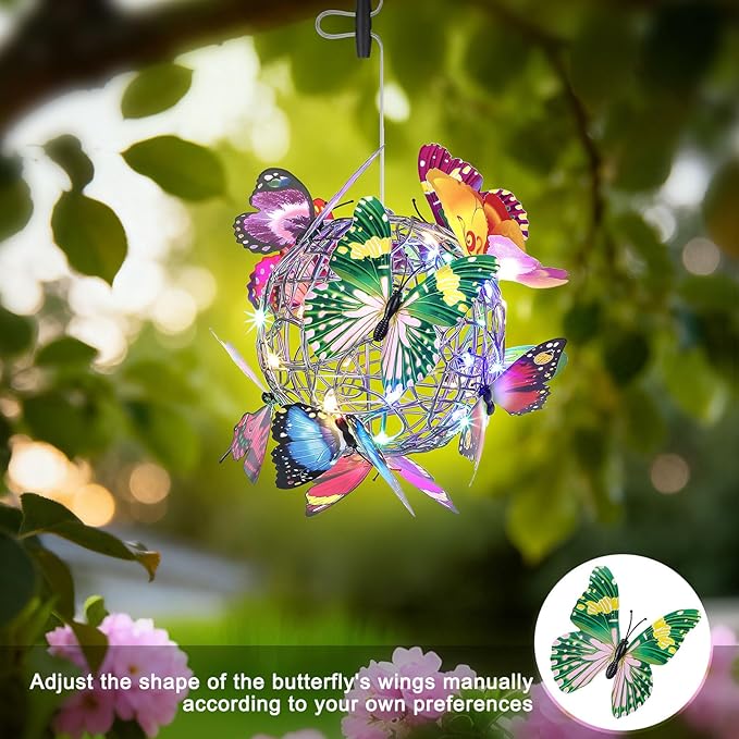 Lightess Butterfly Garden Decor Hanging Gazebo Lights, Waterproof Battery Operated Chandelier with Remote, Outdoor Lanterns for Patio, Porch, Pergola (2 Pack)