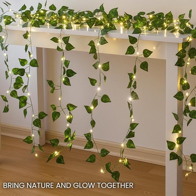 Vine Fairy Lights for Bedroom Wall, 23FT 73 LED Vine String Lights, USB/Battery Powered, Faux Pothos Garland with Light for Dorm Room, Wedding, Party & Home Decor, Warm White