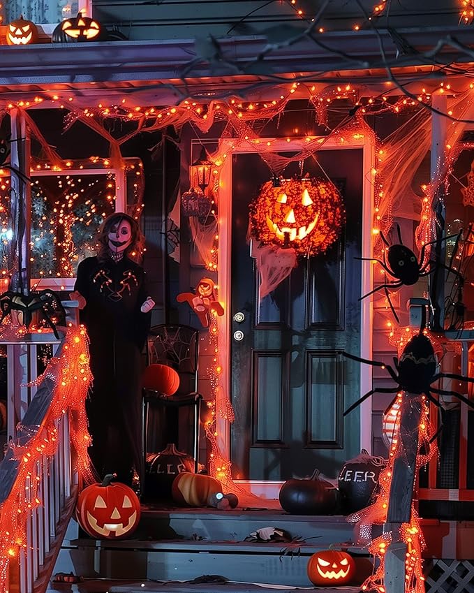 Halloween Fairy Lights Battery Operated, 10 Feet 120LEDs Firecracker String Lights Waterproof Silver Wire Starry Firefly Light for Bedroom Home Haunted House Indoor Outdoor Holiday Decorations, Orange
